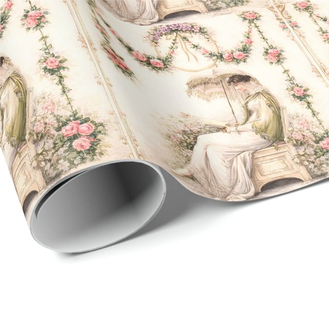 Regency Rose Garden Läsande dam Presentpapper (Rullad Hörn)