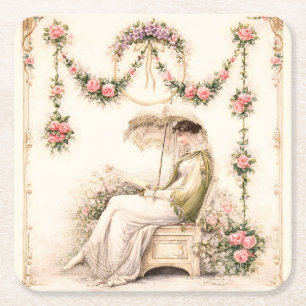 Regency Rose Garden Läsande dam Underlägg Papper Kvadrat