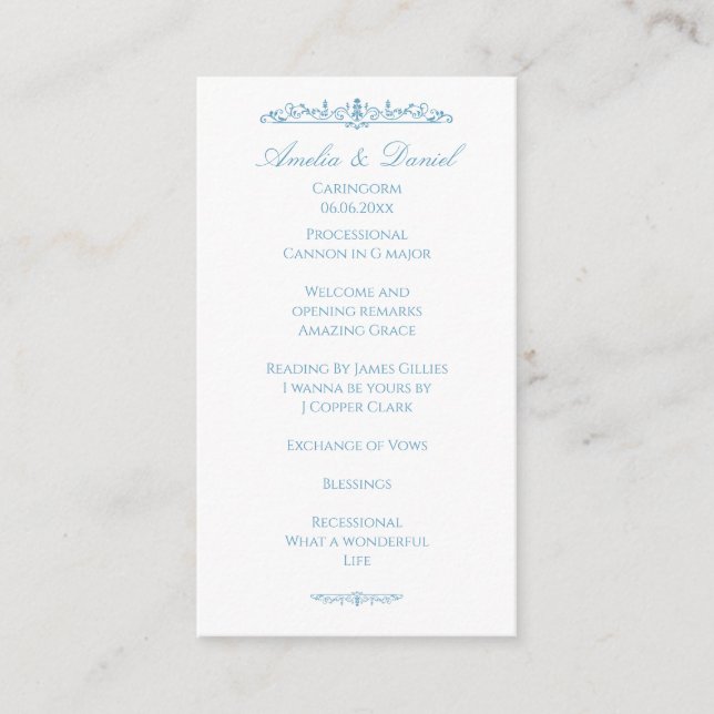 Regency White & Blue bröllopsprogram Tilläggskort (Framsida)