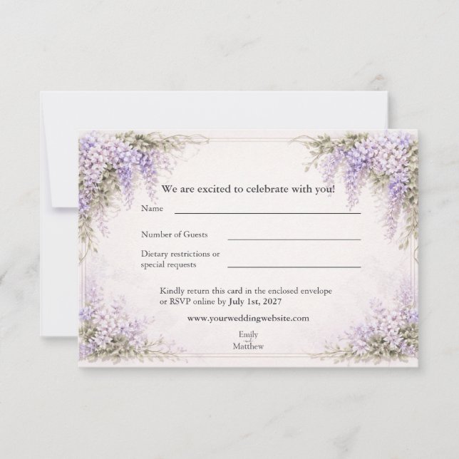 Regency Wisteria Bröllop Tack Kort (Framsida)