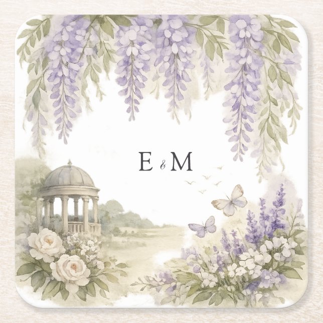 Regency Wisteria Bröllop Underlägg Papper Kvadrat (Framsidan)