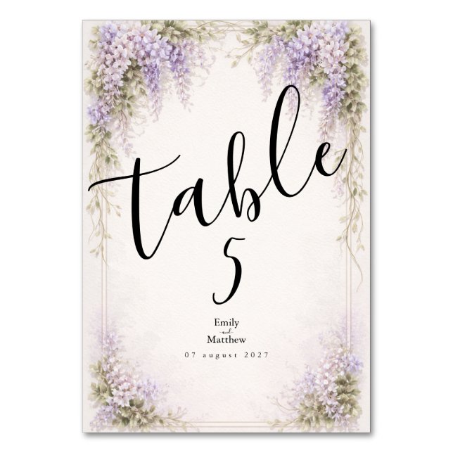 Regency Wisteria Wedding Table Number Card Bordsnummer (Framsidan)