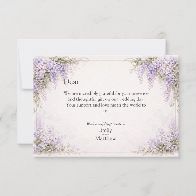 Regency Wisteria Wedding Thank You Card Tack Kort (Framsida)