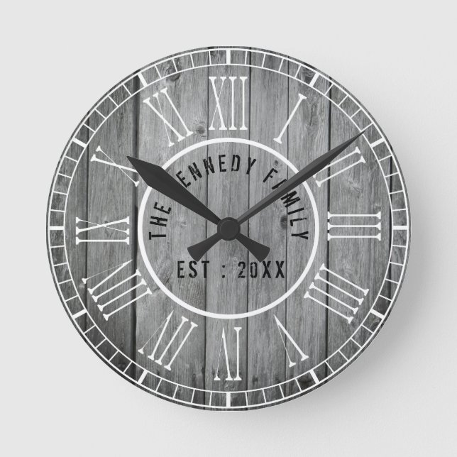 Regenererade träbondgårdar Vita romerska siffror Rund Klocka (Framsida)