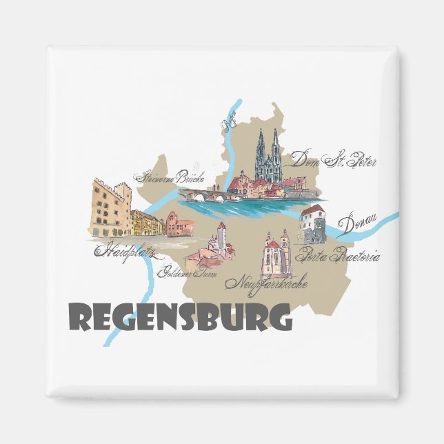 Regensburg Tyskland karta Magnet (Framsidan)