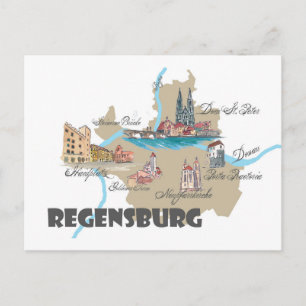 Regensburg Tyskland karta Vykort