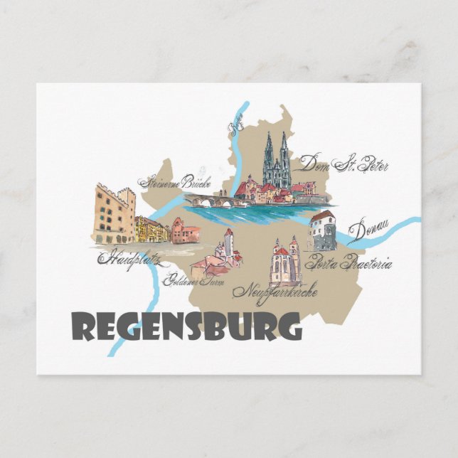 Regensburg Tyskland karta Vykort (Framsida)
