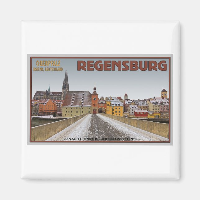 Regensburg - Vy från Steinerne Brücke Magnet (Framsidan)