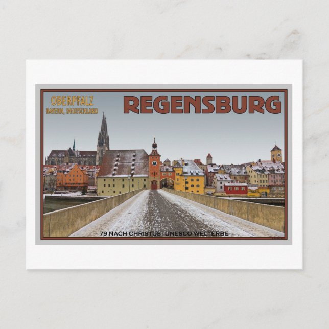 Regensburg - Vy från Steinerne Brücke Vykort (Framsida)