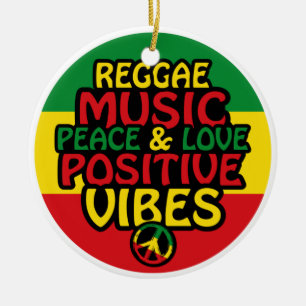 Reggadesign med positiva citattecken och reggae-fl julgransprydnad keramik