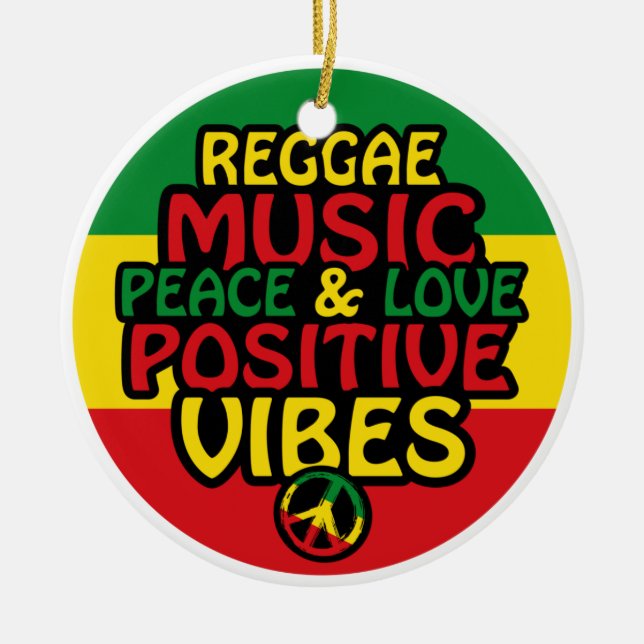Reggadesign med positiva citattecken och reggae-fl julgransprydnad keramik (Framsidan)