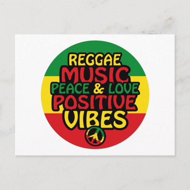 Reggadesign med positiva citattecken och reggae-fl vykort (Framsida)