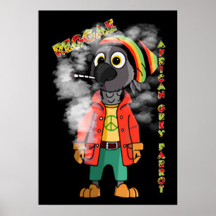 Reggae African Grått parrot Poster
