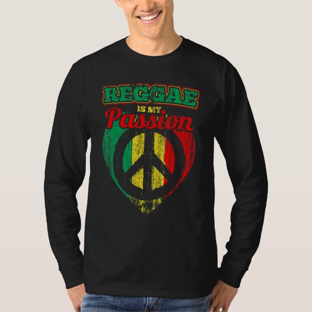 Reggae är min passion Rastafari Flagga med fredssy T Shirt (Framsida)