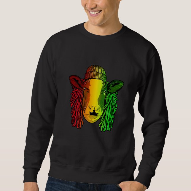 Reggae Coola Cow Beef DreadDreadlocks Ox Rasta Lång Ärmad Tröja (Framsida)