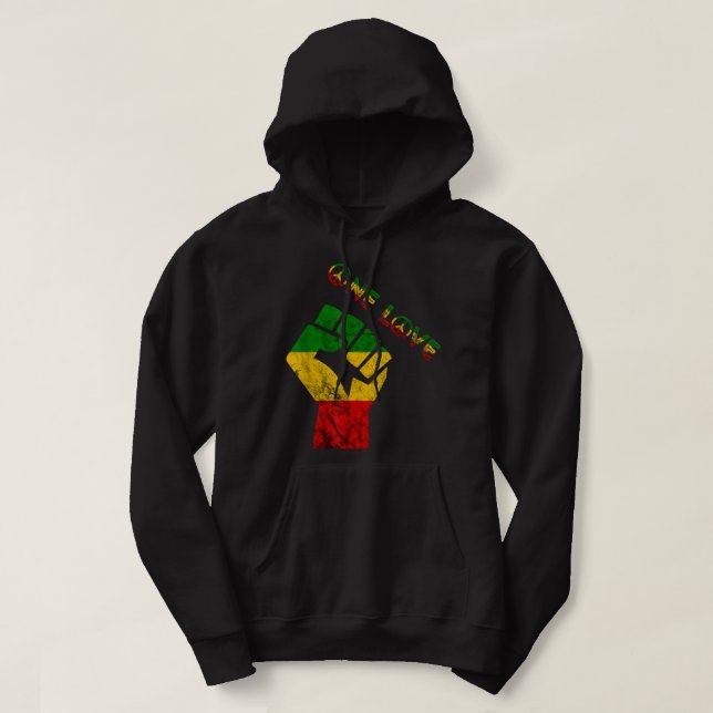 Reggae Fist Rasta Reggae Music One Kärlek Jamaica  Hoodie (Design framsida)