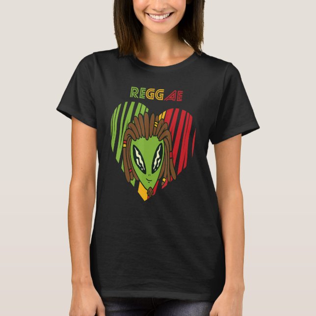 Reggae Heart Alien Rasta Jamaica Souvenir Rastafar T Shirt (Framsida)