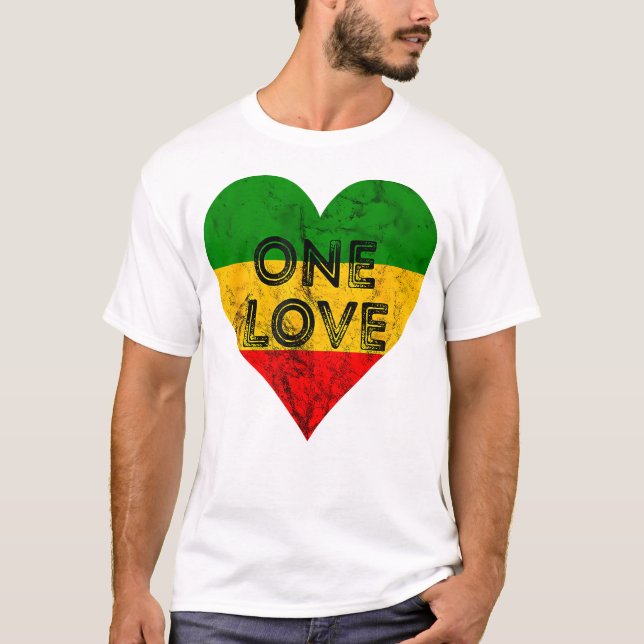 Reggae Heart One Kärlek Rasta Reggae Music Rastafa T Shirt (Framsida)
