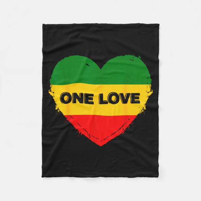 Reggae Heart One Love Rasta Reggae Music Rastafari Fleecefilt (Framsidan)
