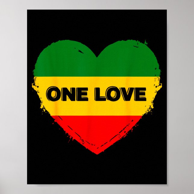 Reggae Heart One Love Rasta Reggae Music Rastafari Poster (Framsidan)