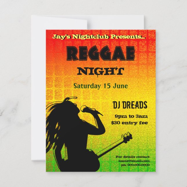 Reggae-inbjudan till nattparti inbjudningar (Framsida)