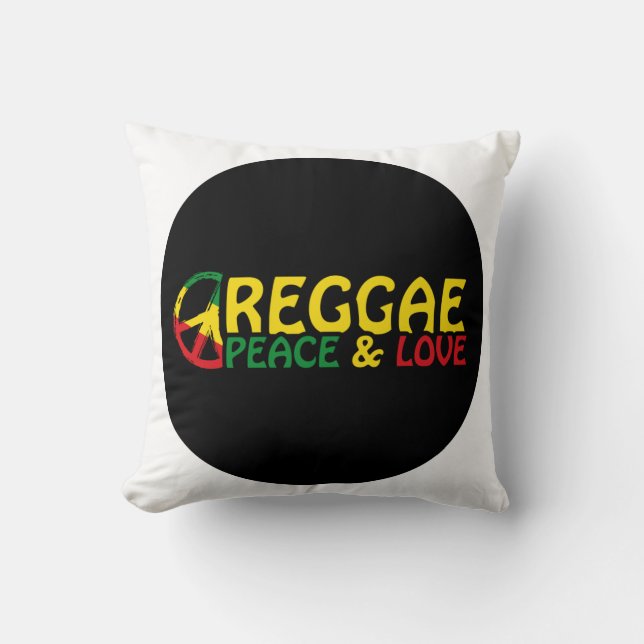 Reggae-konst med positiv ord Peace och Kärlek Kudde (Framsida)