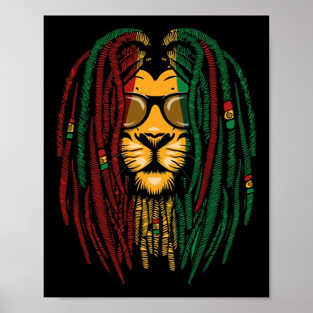 Reggae Lejon Dreadlocks Vild katt Rasta Afrika Ras Poster (Framsidan)