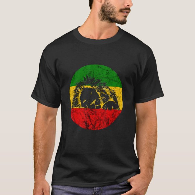 Reggae Lejon of Judah Rasta Etophian Lejon Jamaica T Shirt (Framsida)
