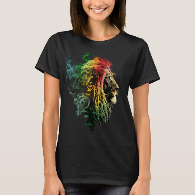 Reggae Lejon Rastafari Music Freedom Zion Jamaica T Shirt (Framsida)