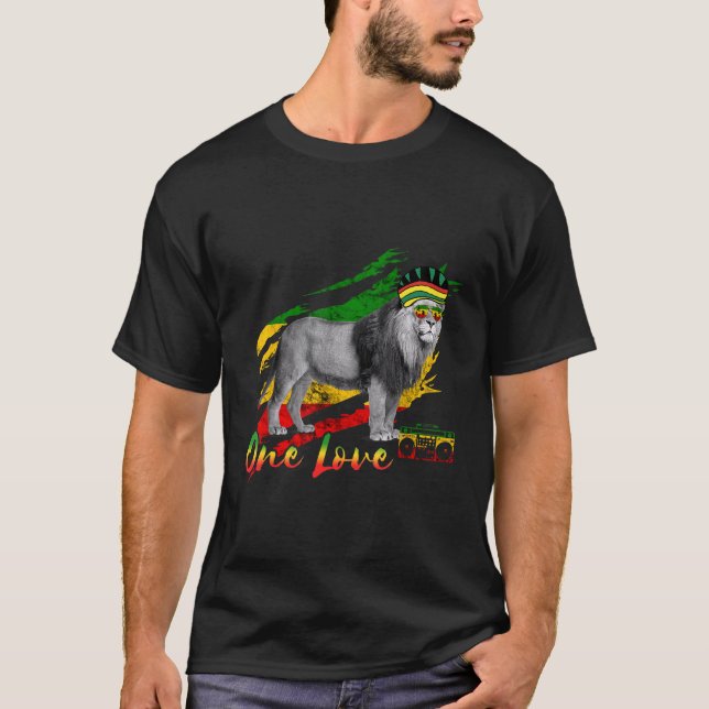 Reggae Lion Of Judah Rastafari Jamaican One Love M T Shirt (Framsida)