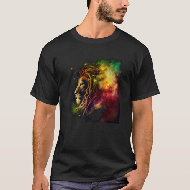 Reggae Lion Rastafari Music Freedom Zion Jamaica T Shirt (Framsida)