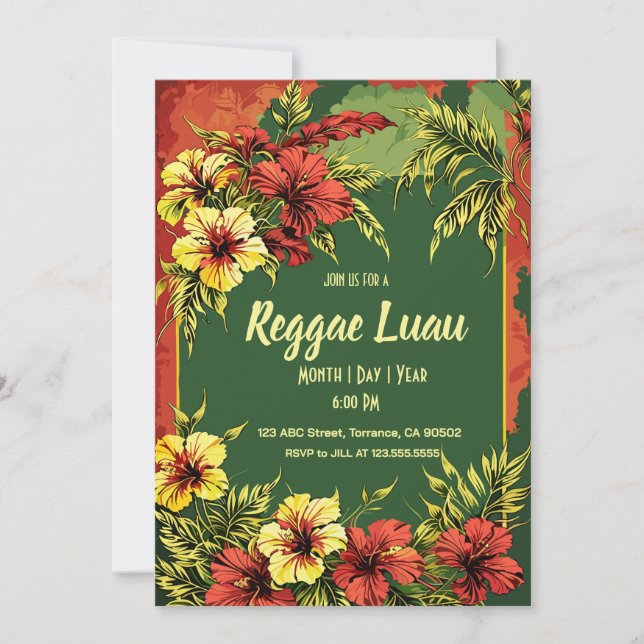 Reggae Luau Inbjudningar (Framsida)