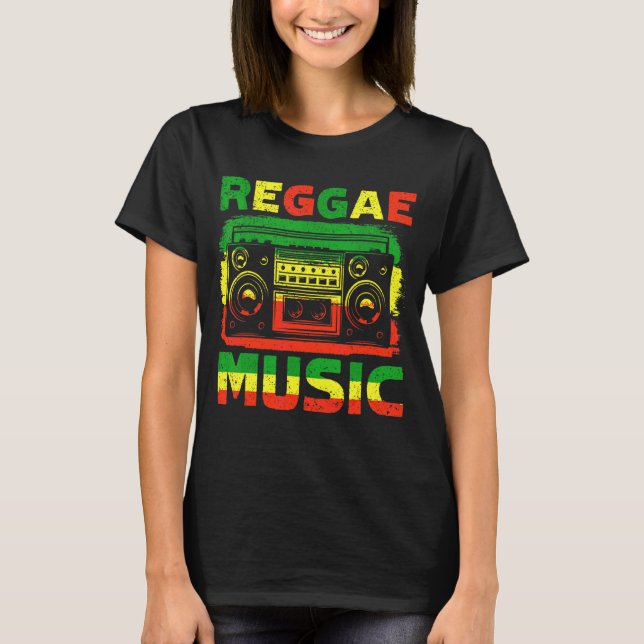 Reggae Music Boombox Jamaican T Shirt (Framsida)