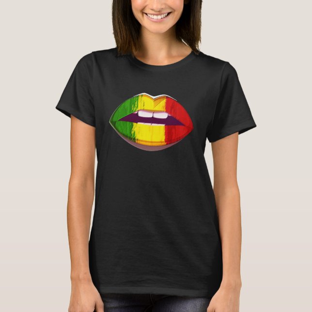 Reggae Music Jamaica Kissing Lips Flag Rastafari R T Shirt (Framsida)