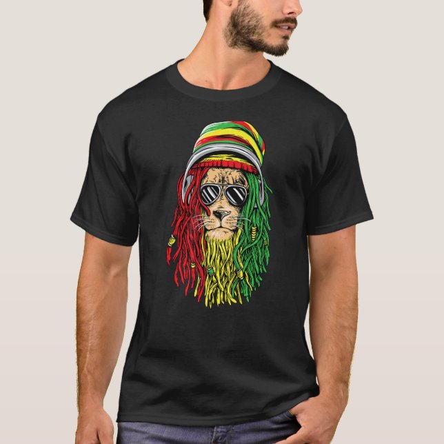 Reggae Music Jamaican Lejon Rasta Lejon om Rastafa T Shirt (Framsida)