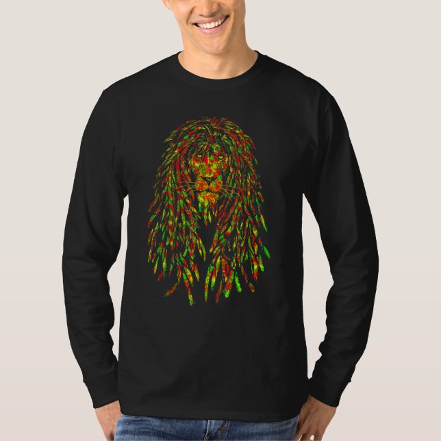 Reggae Music   Jamaican Lion Rasta Lion Of Rastafa T Shirt (Framsida)