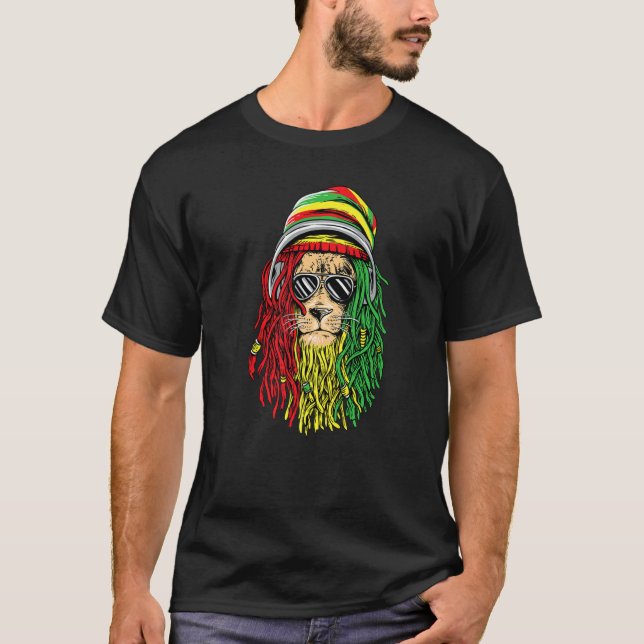 Reggae Music  Jamaican Lion Rasta Lion Of Rastafar T Shirt (Framsida)