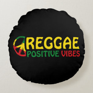 Reggae Music med positiv vibes och reggae flagga Rund Kudde