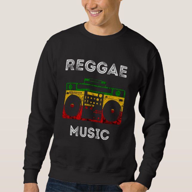 Reggae Music Musicbox Boombox Rastafari Roots Rast Lång Ärmad Tröja (Framsida)