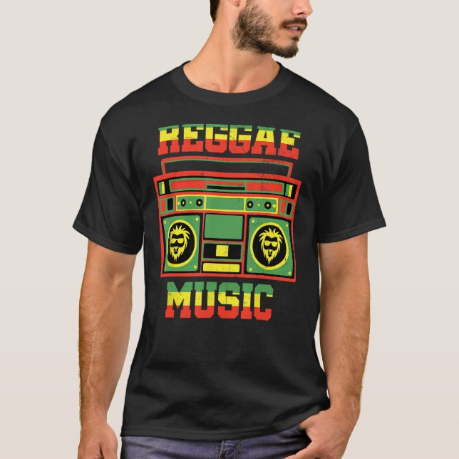 Reggae Music Rasta Boombox Lejon T Shirt (Framsida)