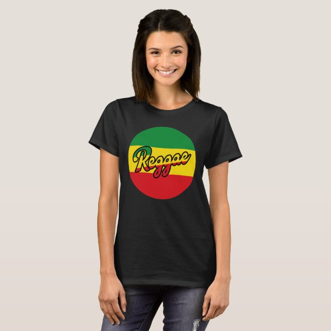 Reggae Music with reggae flagga färg T Shirt (Hel framsida)