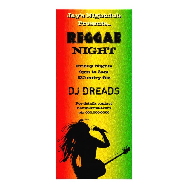 Reggae Night Party eller Nattklubbens rackkort Reklamkort (Framsidan)