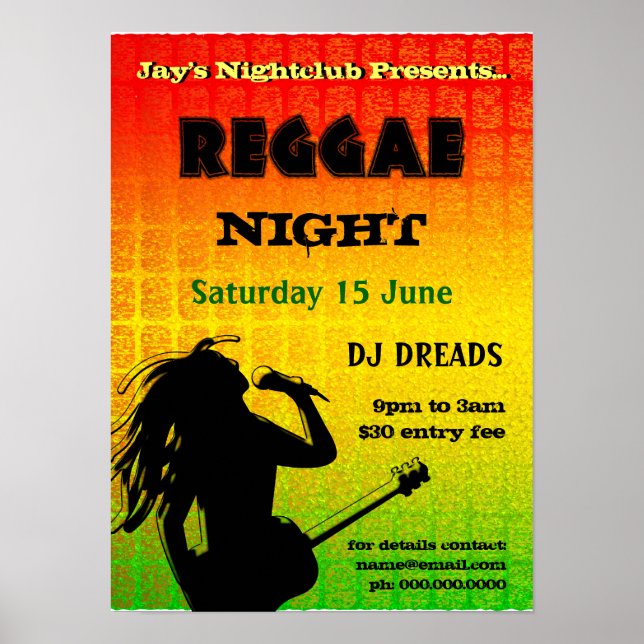 Reggae Night Party NightClub Poster (Framsidan)