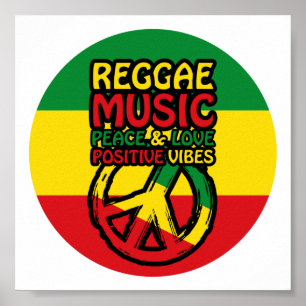 Reggae och fredssymbol med positiva citat poster