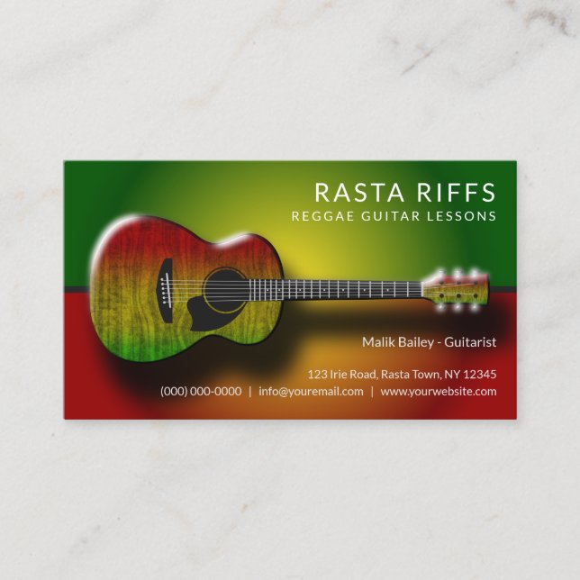 Reggae Rasta Riffs Guitar Lessons Music Teacher Visitkort (Framsida)