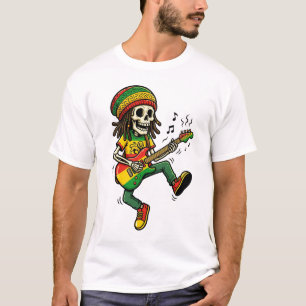 Reggae Rasta Skelett som spelar gitarr Musiker T Shirt