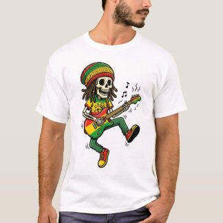 Reggae Rasta Skelett som spelar gitarr Musiker T Shirt