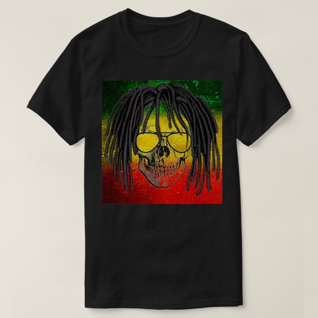 Reggae Rasta Skull  T Shirt (Design framsida)