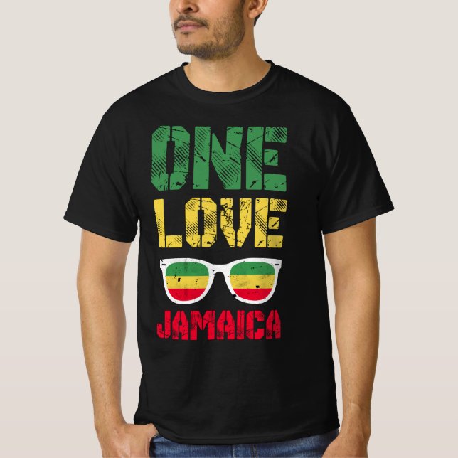 Reggae Retro Rastafari Rasta Quote One Kärlek  T Shirt (Framsida)