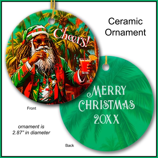 Reggae Santa Cheers God jul Träd Ornament (A fun custom ornament for your car or tree this Christmas.)